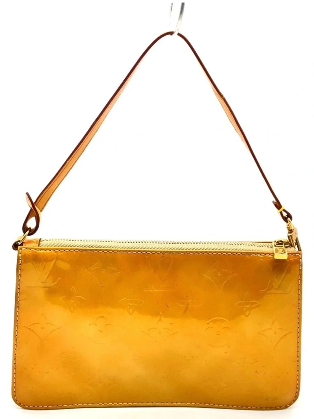 Auth Louis Vuitton Vernis Yellow Lexington Pouch Handbag W/ Box